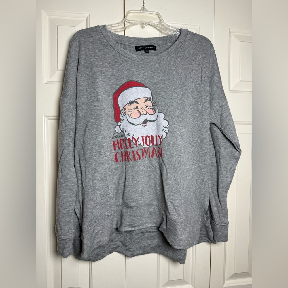 State Of Mine Holly‎ Jolly Christmas Santa Clause Sweatshirt Pullover Top